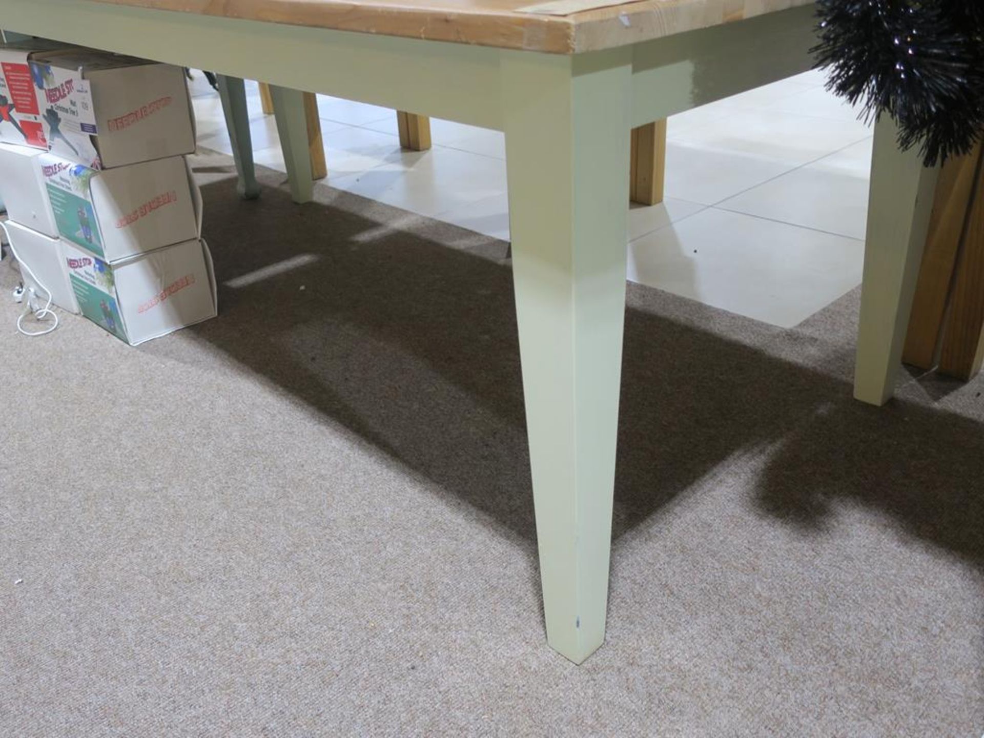 * A Voyage Dining Table with natural pine top and painted green legs and carcass (H 78cm, W 120cm, D - Image 2 of 4