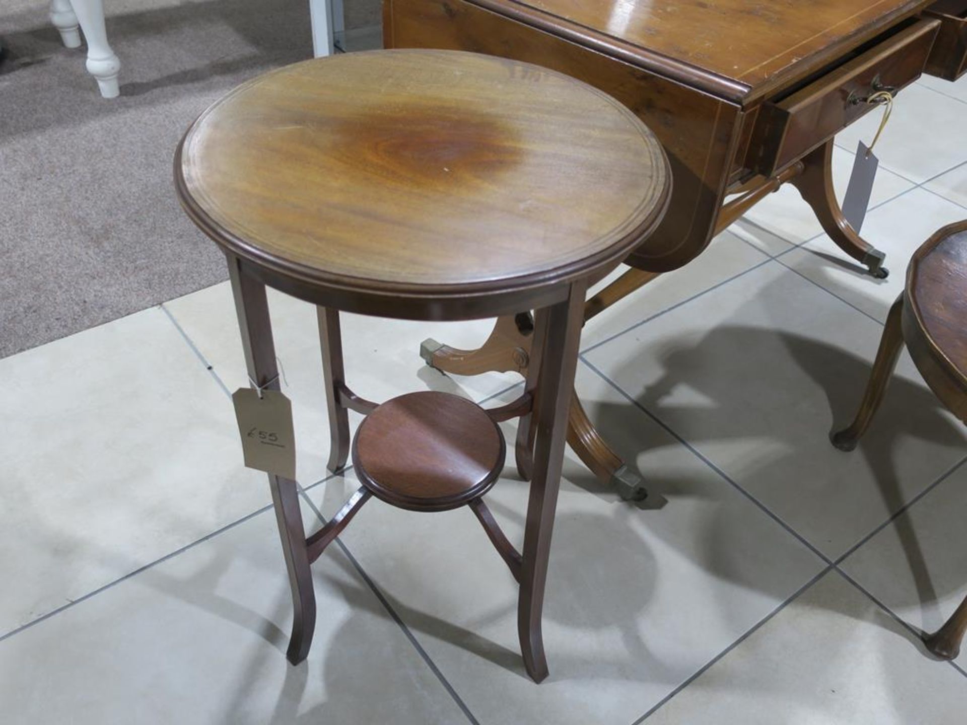 * A Drop Leaf Rectangular Table with two drawers with turned stretcher on metal castors (H 74cm, W - Image 2 of 7