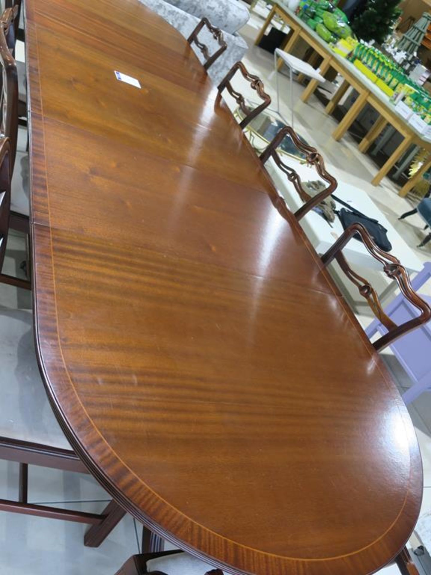 A Reproduction Mahogany Three Pedestal Dining Table with two Carver Ribbon Back Chairs and eight - Image 5 of 5