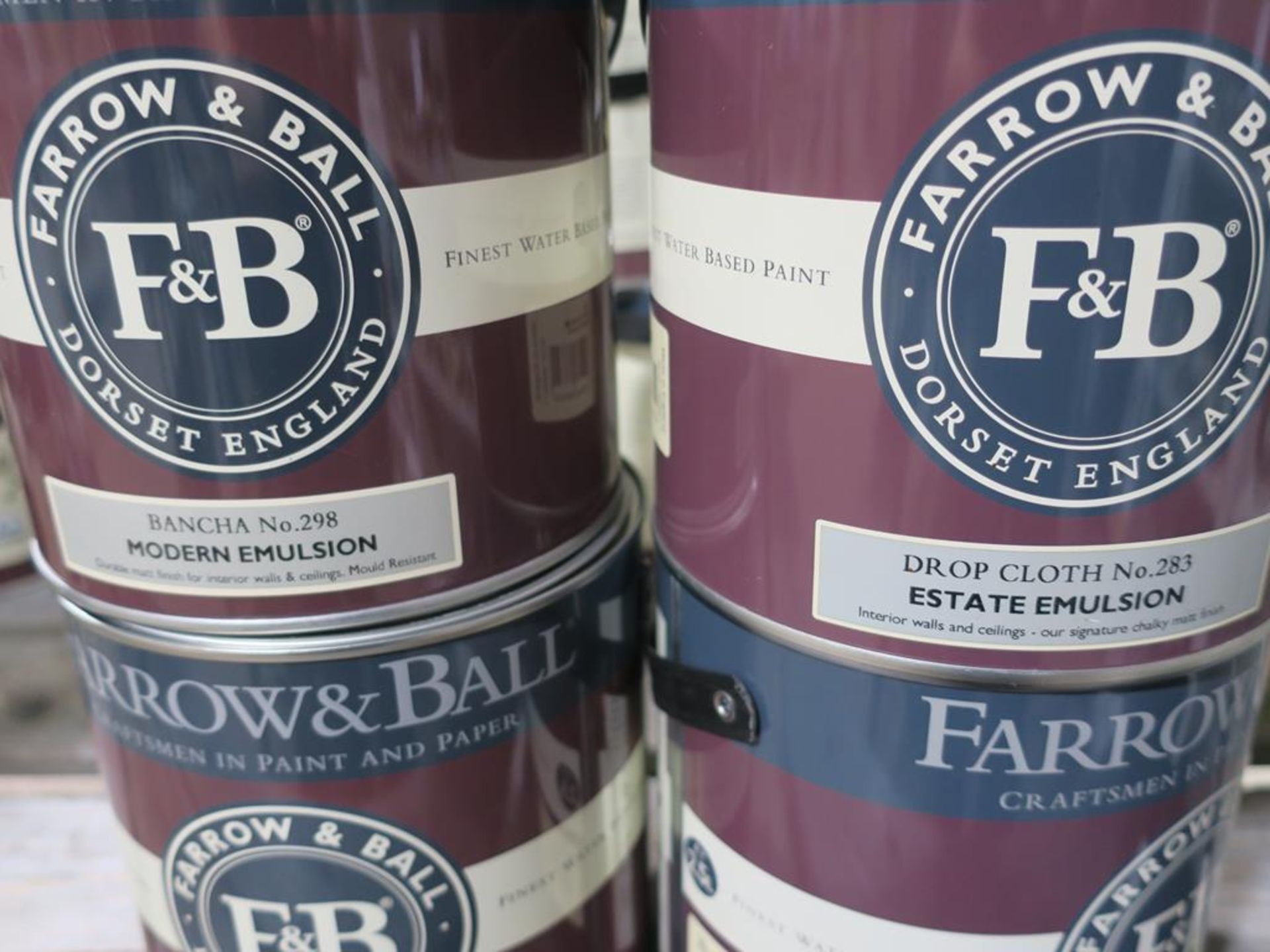 * Farrow and Ball - 4 tins of Paint - 2 x 2.5L Bancha No 298 Estate Emulsion, 2 x 2.5L Drop Cloth No - Image 2 of 4