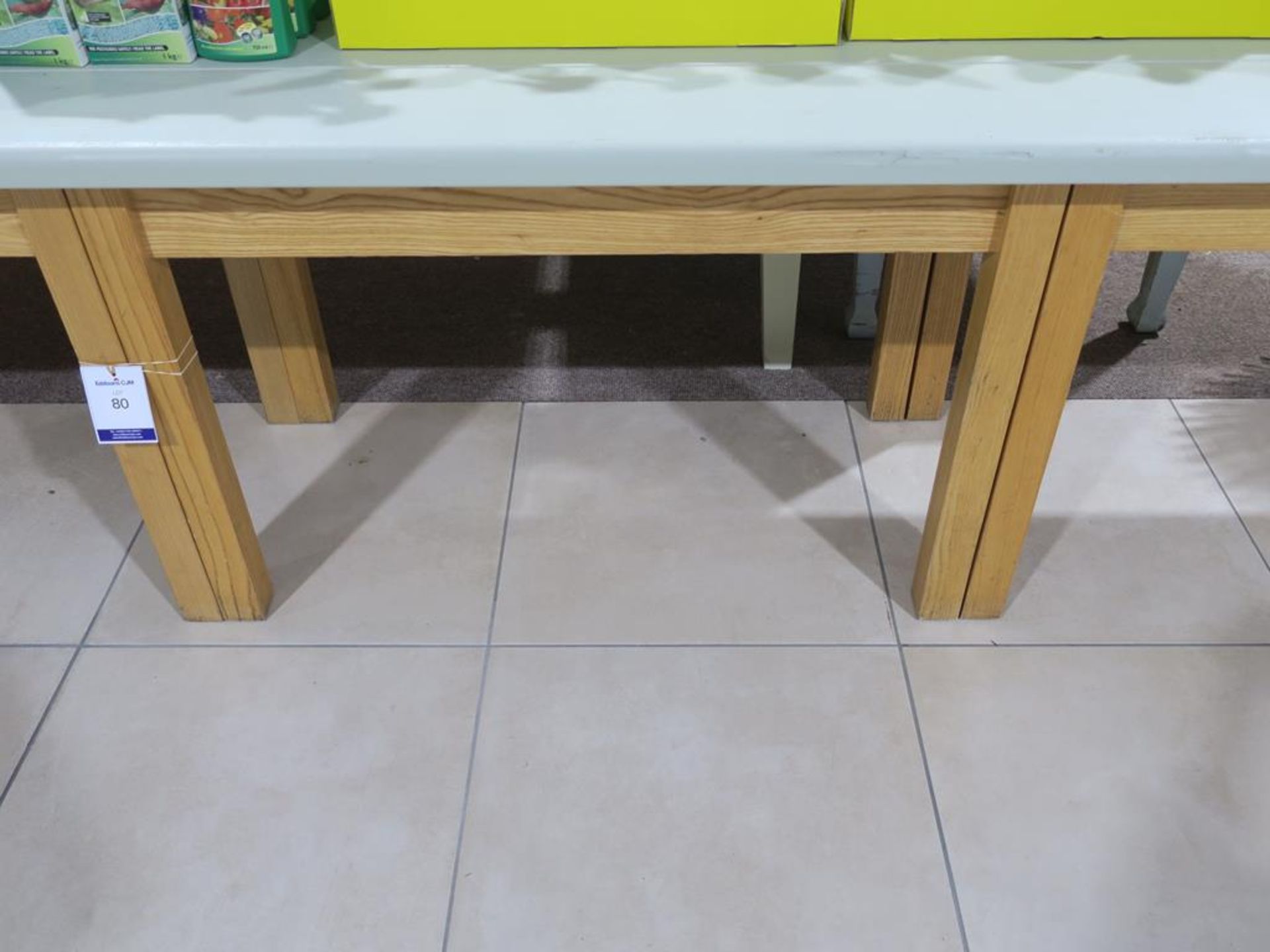 A Pine Four Section Display Table with painted three plank full width top (H 78cm, W 480cm, D - Image 2 of 4