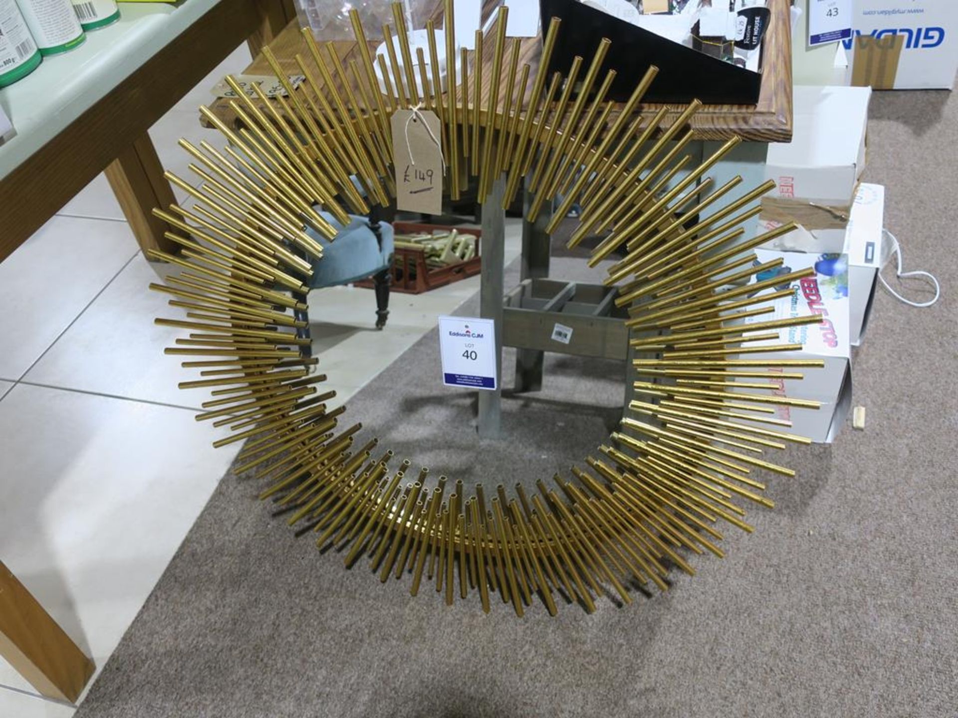 * A Large Decorative Mirror with Gold Coloured Tubing (diameter 91cm) (RRP £149)