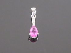 * 18 Carat White Gold Pink Sapphire Diamond Pendant (Retail Price £405) (14007)
