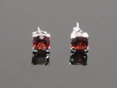 * 9 Carat White Gold Garnet Earrings (Retail Price £245) (42729)