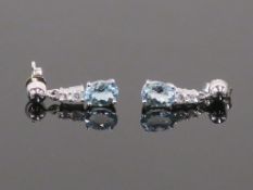* 9 Carat Aqua & Diamond Earrings (Retail Price £1350) (39939)