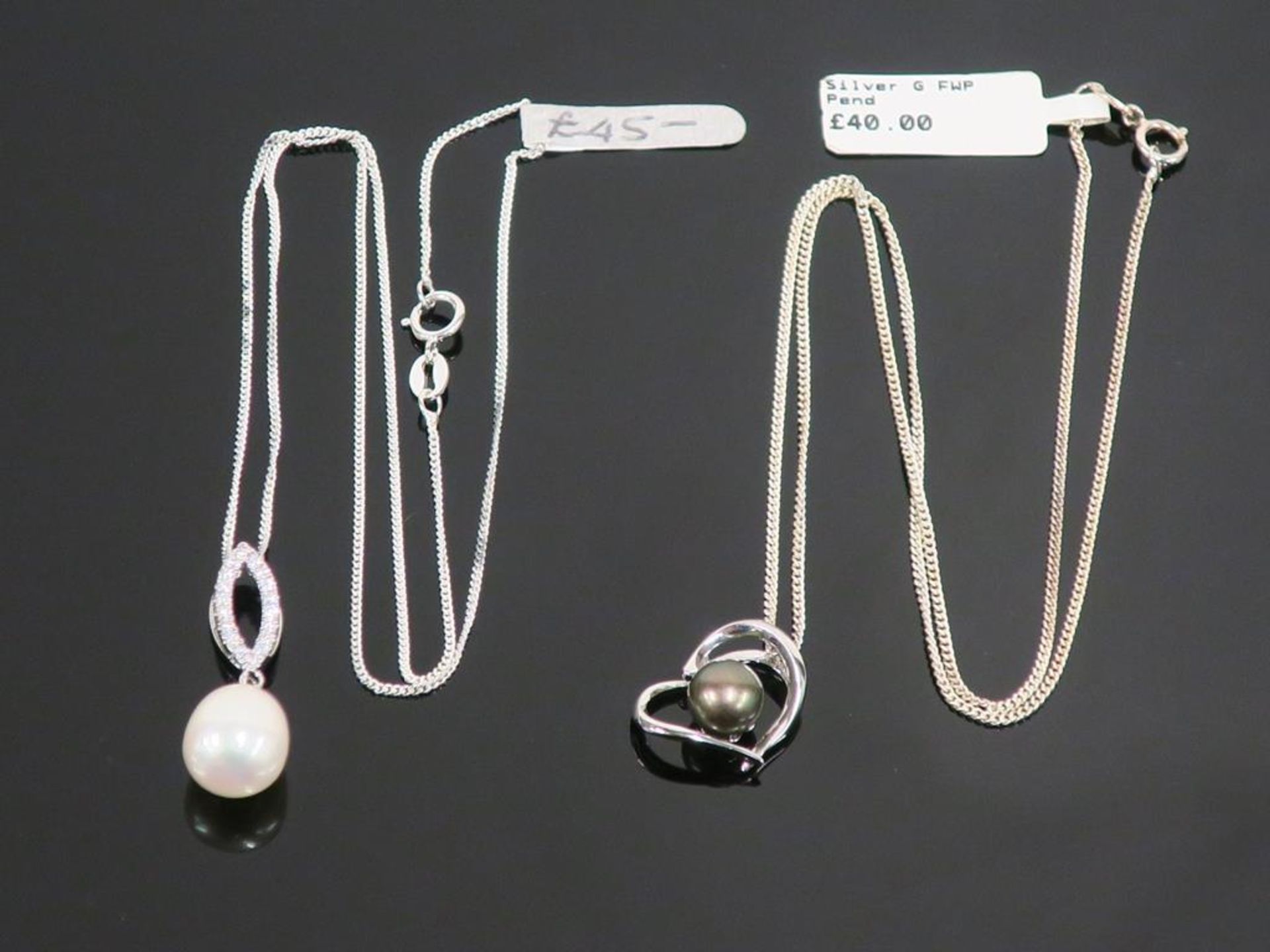 * 2 Silver Pearl Pendants (Retail Price £85) (2)