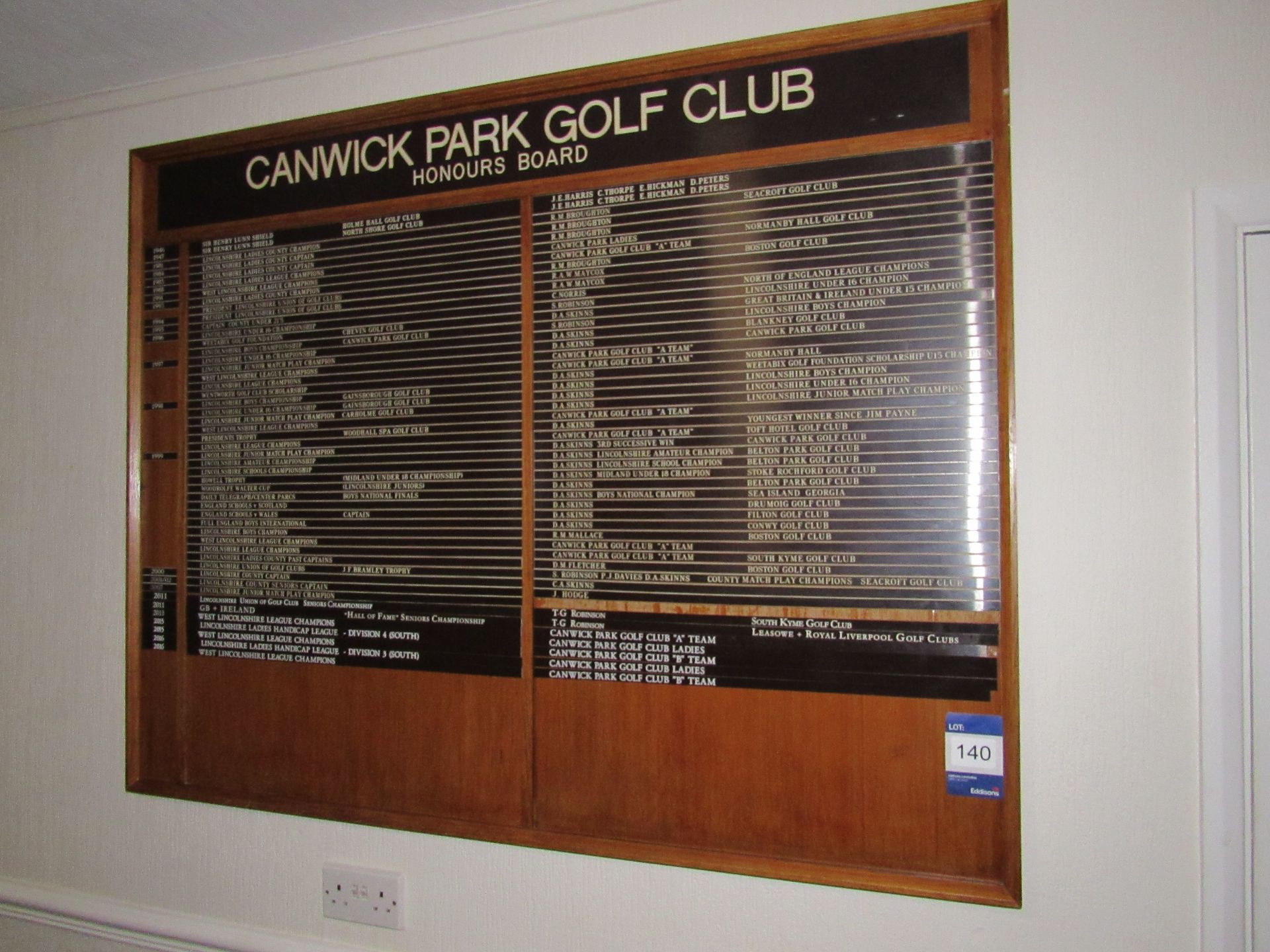 Canwick Park Golf Club Honours Board