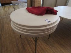 5 circular Tables, plastic with folding legs