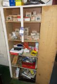 Cabinet and contents including assortment of Fixings, Screws, Bolts, etc