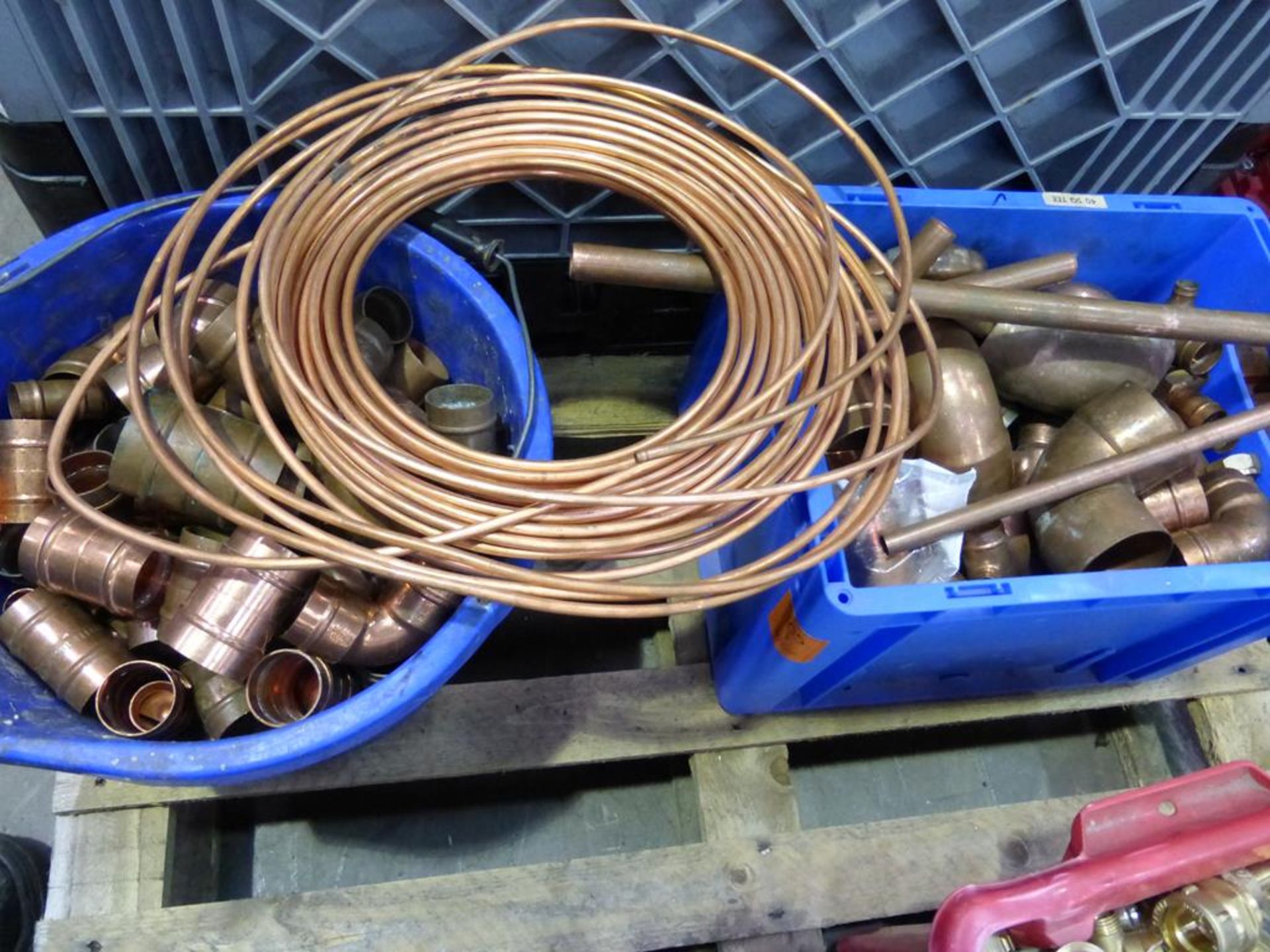 * A box and bucket full of Copper Attachment/Fitting Spares