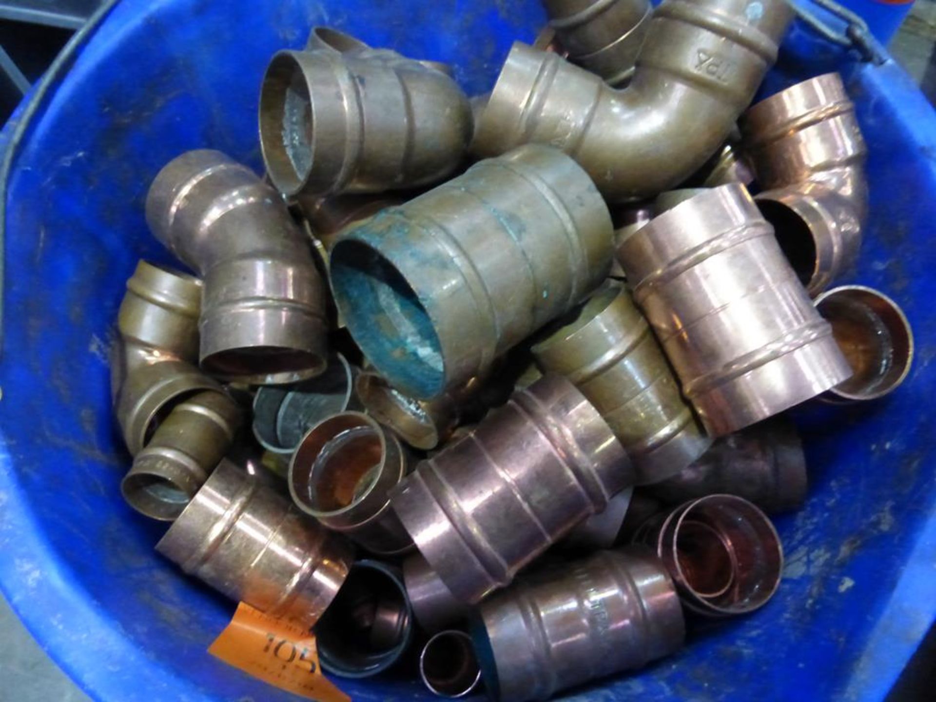 * A box and bucket full of Copper Attachment/Fitting Spares - Image 2 of 4