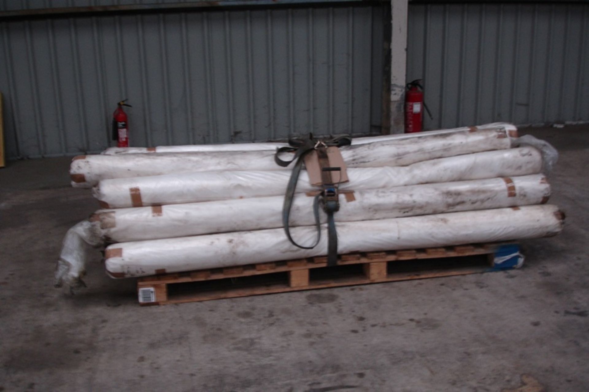 Pallet of 15 rolls of clear plastic sheeting
