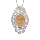 ROMAN MYTHOLOGY - A vintage Italian jewelled pendant / brooch in two colour 18ct gold, designed as a