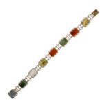 An antique Scottish agate bracelet in 9ct yellow gold designed as a single row of eight cut cornered