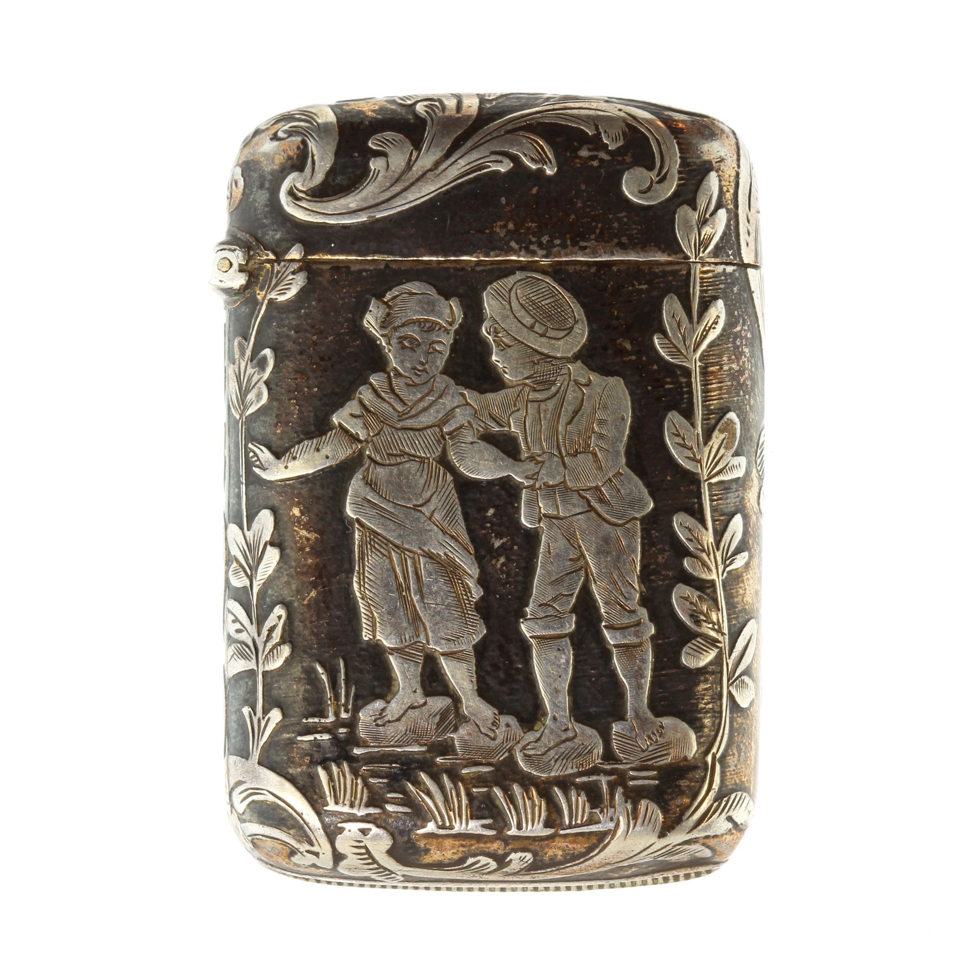 A fine antique 19th Century French silver vesta / match case of rounded rectangular form featuring