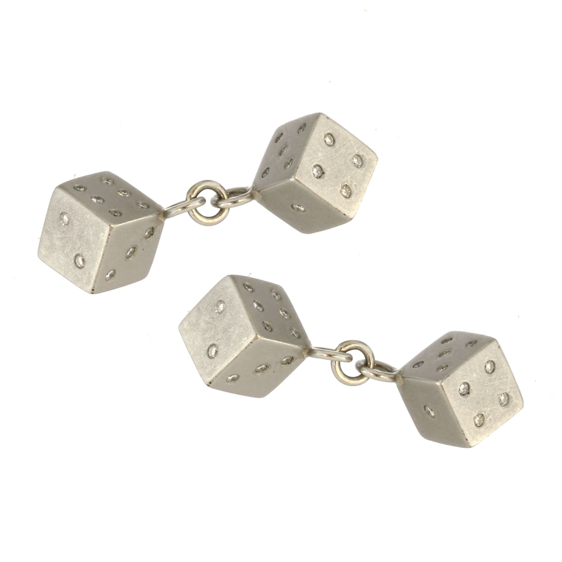 A pair of vintage jewelled diamond dice cufflinks in platinum, each link modeled as a die, each face