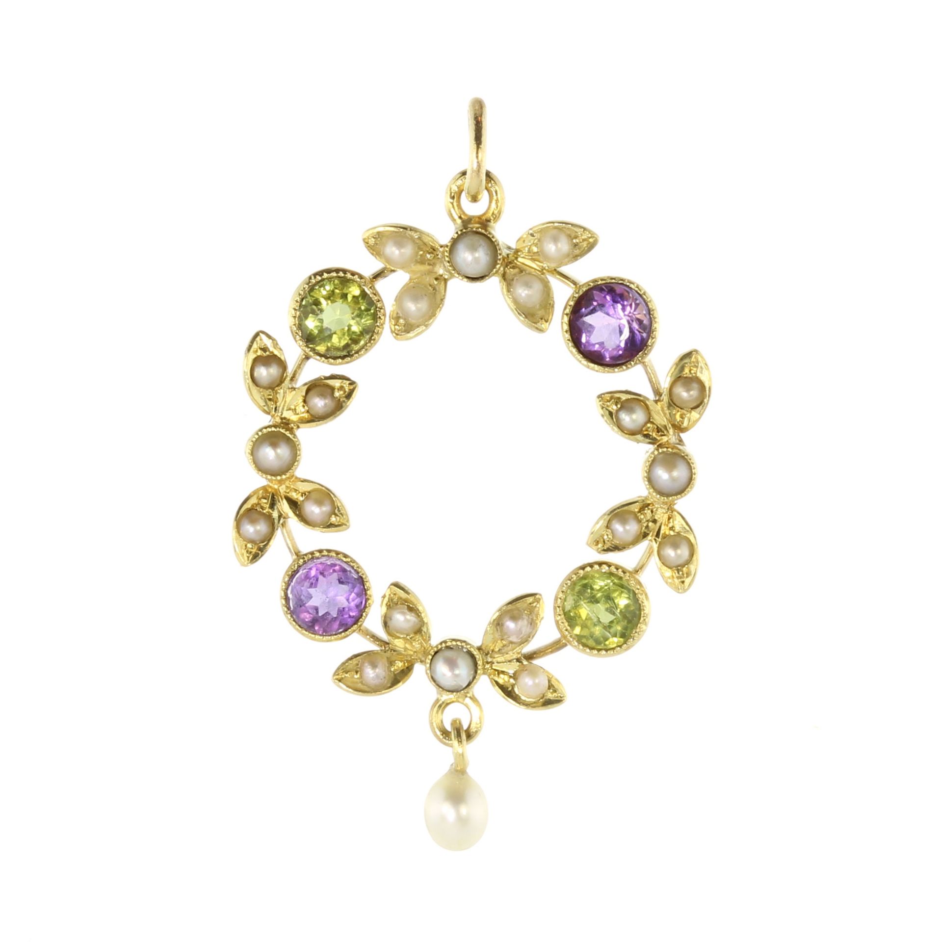 An early 20th Century jewelled Suffragette brooch in 15ct yellow gold (unmarked), set with round cut