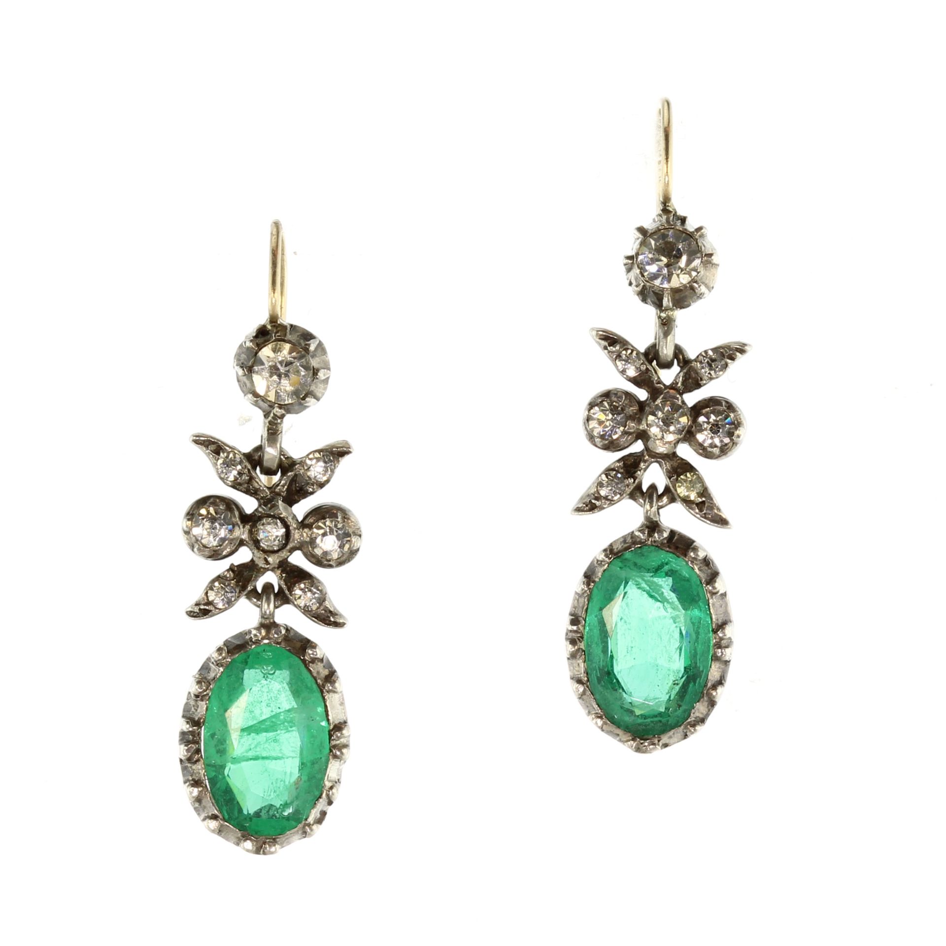 A pair of antique Georgian French paste earrings in silver and gold each designed as a pendant