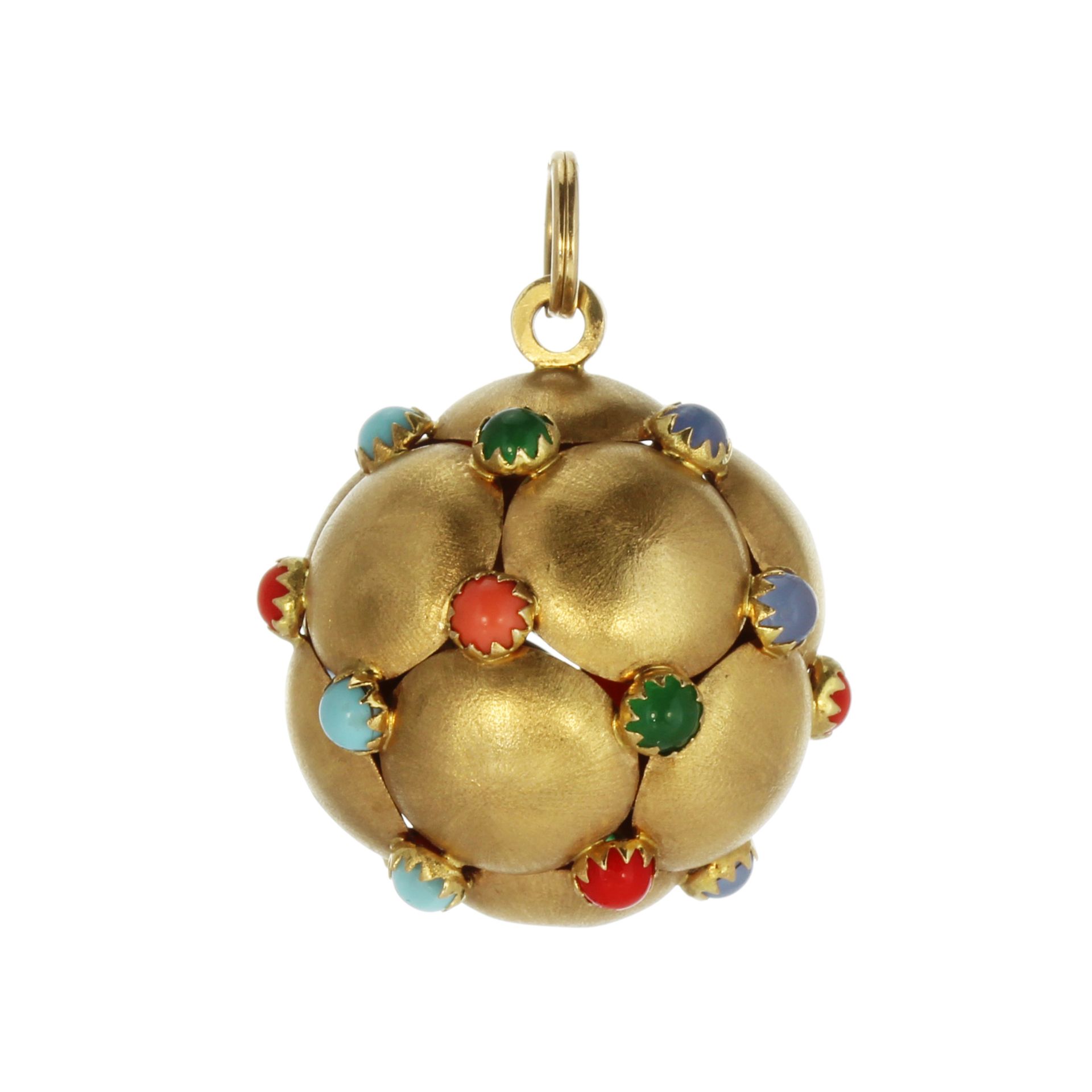 A vintage jewelled Italian ball charm / pendant in 18ct yellow gold designed as a sphere comprised