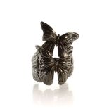 GEORG JENSEN A contemporary 'Askill' butterfly ring in oxidised sterling silver designed by Jordan