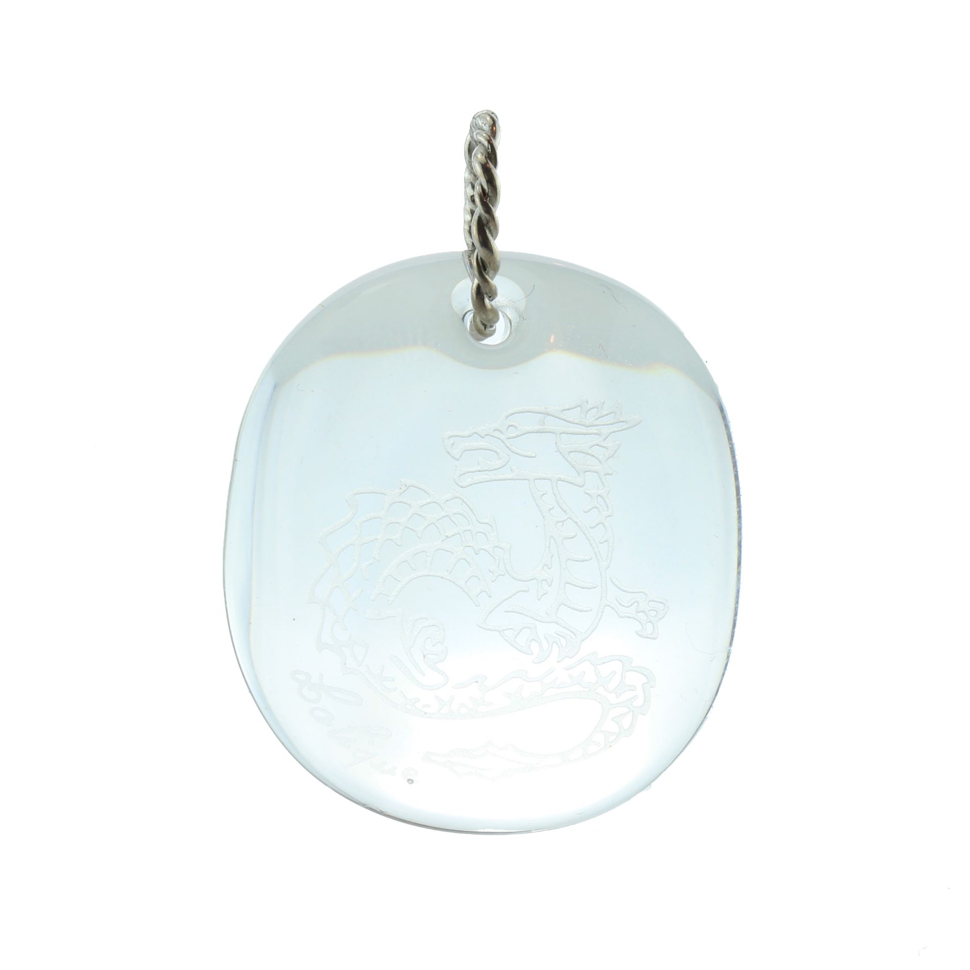 LALIQUE A glass pendant dragon pendant by Lalique France with an etched depiction of a dragon.