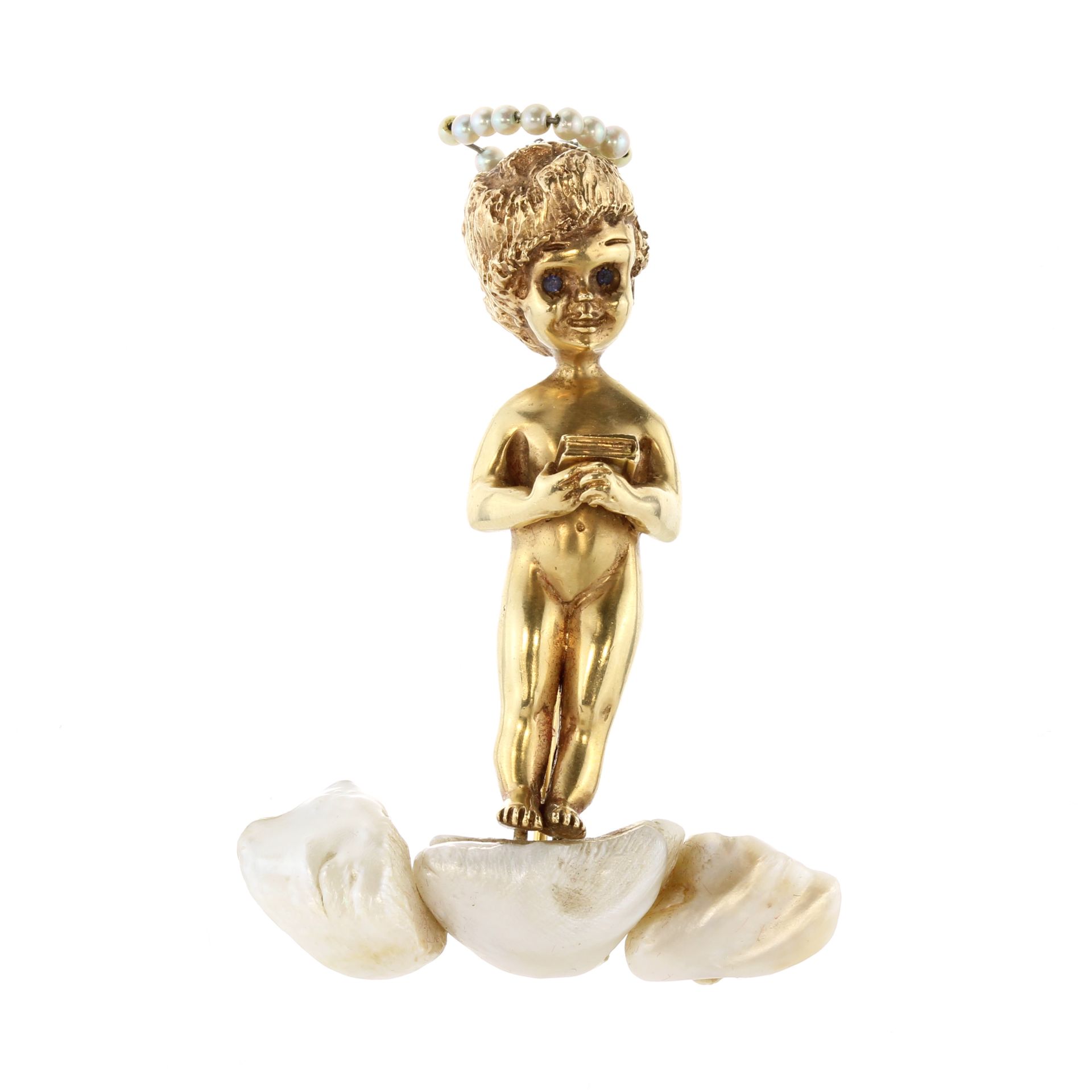 RUSER A vintage jewelled pearl Sunday's Child brooch by William Ruser, Beverley Hills circa 1960