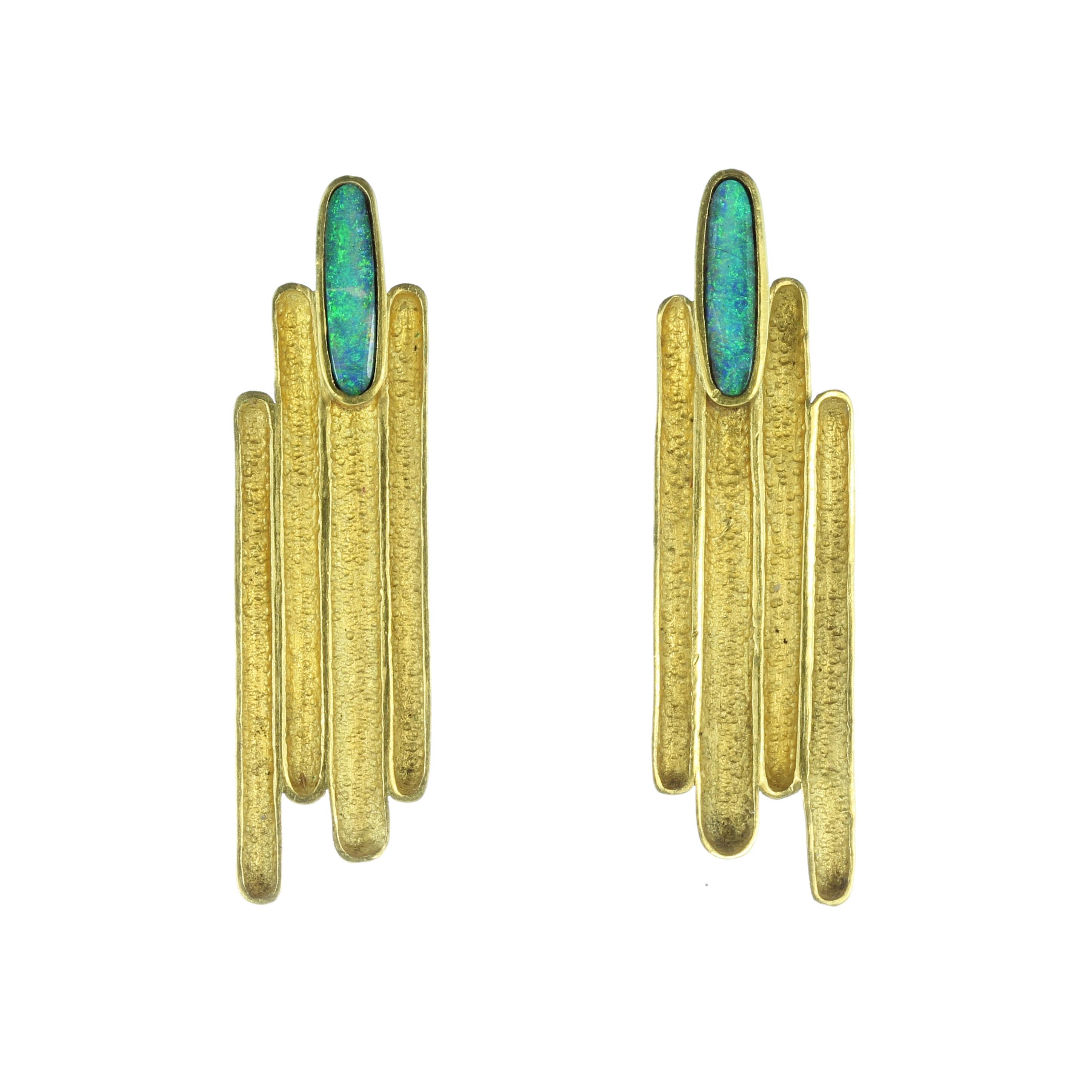 An pair of vintage opal clip earrings in 18ct yellow gold with French assay marks, each designed