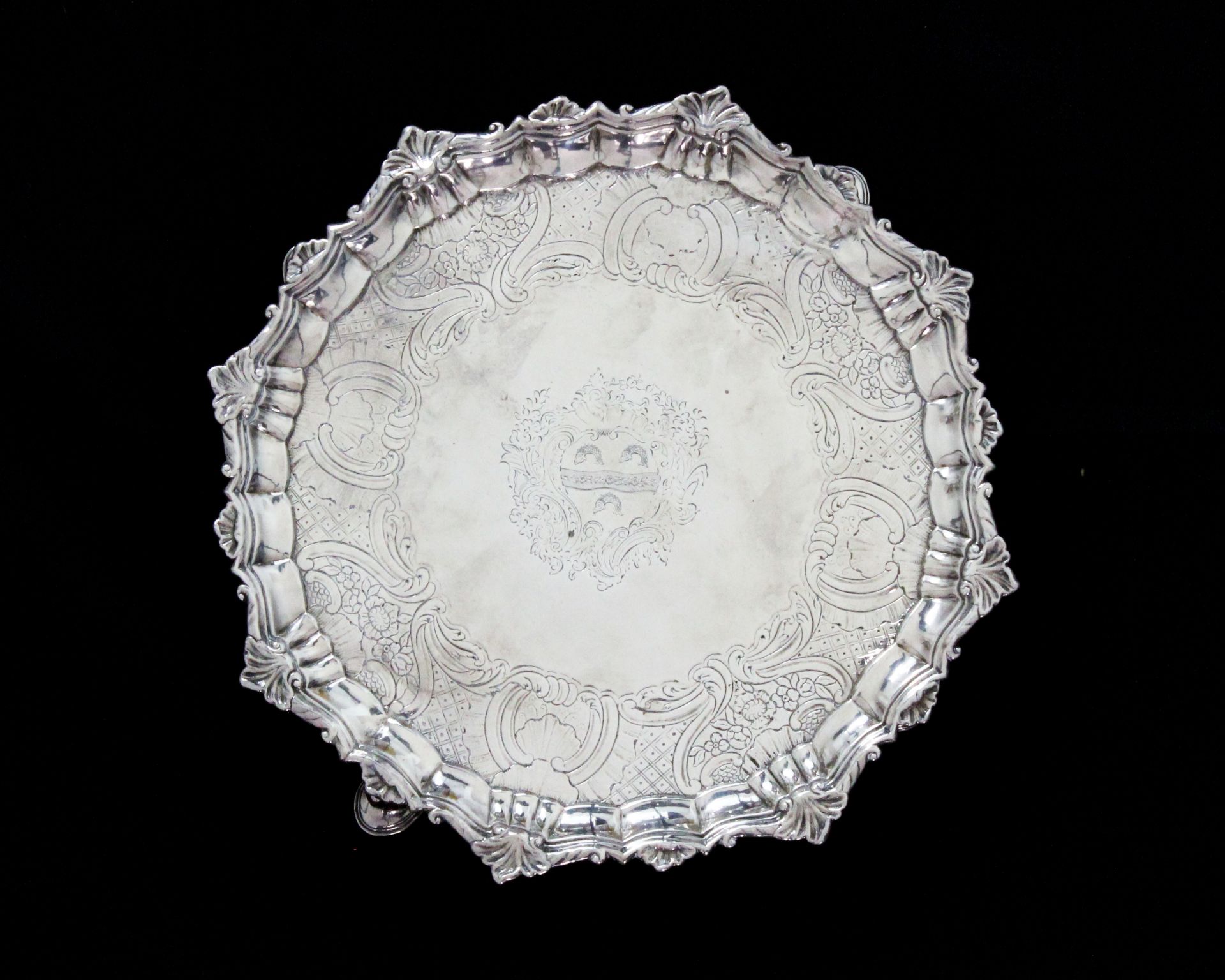 An antique George II Irish Sterling Silver salver / tray by John Laughlin, Dublin circa 1750 of