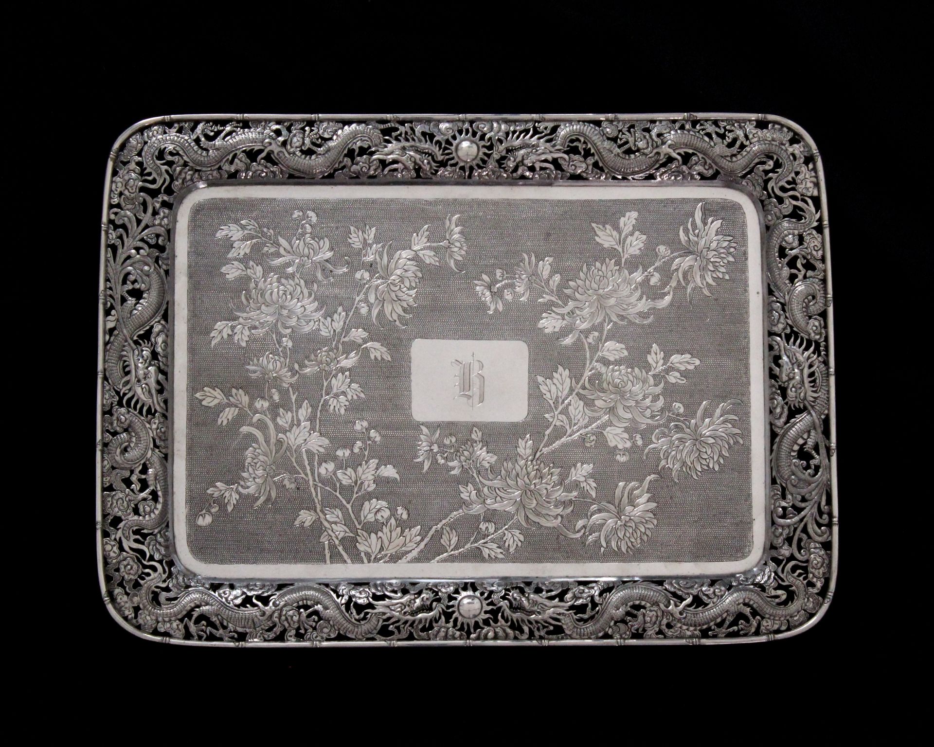 An antique late Qing dynasty Chinese Export Silver tray by Hung Chong of Canton & Shanghai circa