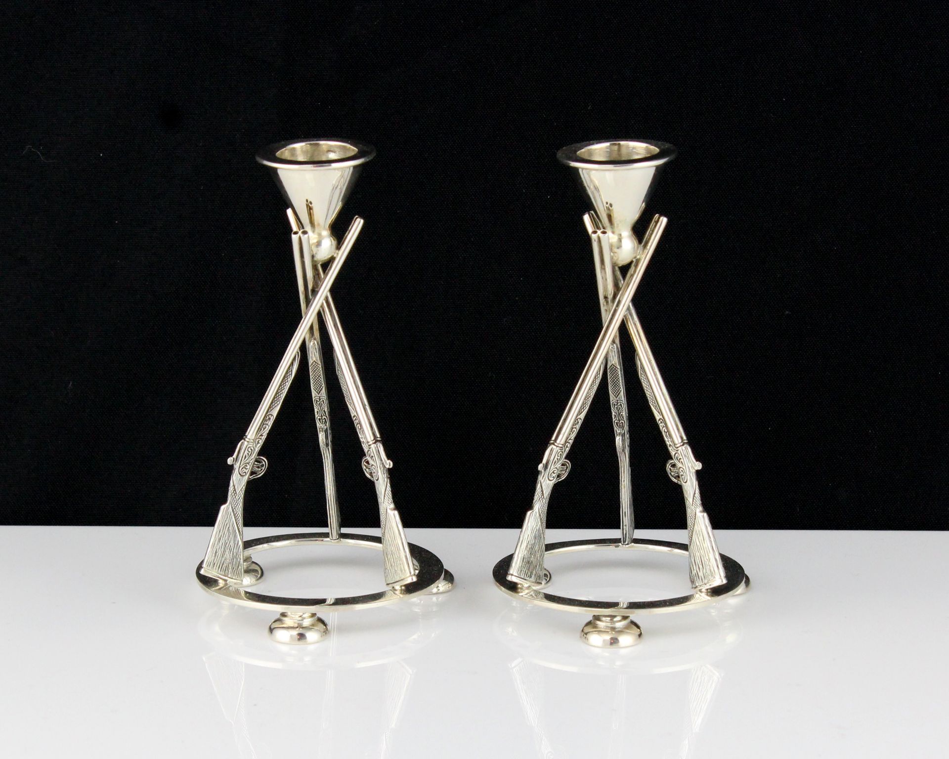 A pair of contemporary Sterling Silver rifle candlesticks by Francis Howard Ltd, Sheffield 2015 each