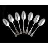 A set of seven antique George II Sterling Silver tablespoons by Joseph Smith I, London 1734