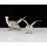 A pair of antique German Silver pheasant statues by Neresheimer of Hanau circa 1890 realistically