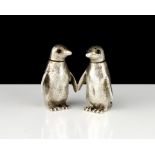 An pair of vintage novelty Sterling Silver penguin salt & pepper pots by William Comyns & Sons