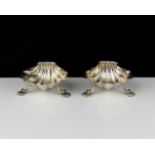 A pair of antique George IV Sterling Silver scallop shell salt cellars maker's mark Charles & John