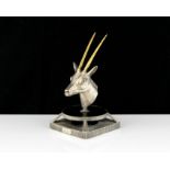 A jewelled silver oryx head statue signed Graff designed as the head of an oryx cast in silver