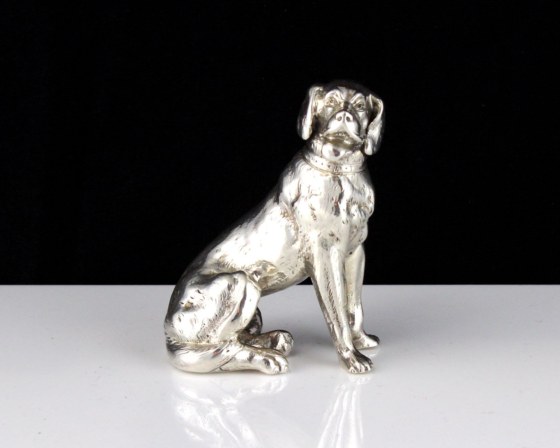 An antique novelty Sterling Silver statue of a dog import marks for Samuel Boyce Landeck, Chester