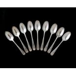 A set of nine antique George II Sterling Silver dessert spoons by Isaac Callard, London 1759 in