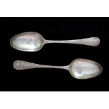 A pair of George II Sterling Silver tablespoons by Elias Cachart, London 1751-2 in Hanoverian