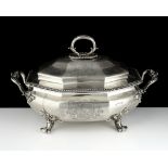 An antique William IV Sterling Silver soup tureen by Paul Storr, London 1835 of octagonal form