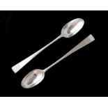 A rare pair of antique George II / III provincial Irish Sterling Silver hook end basting spoons by