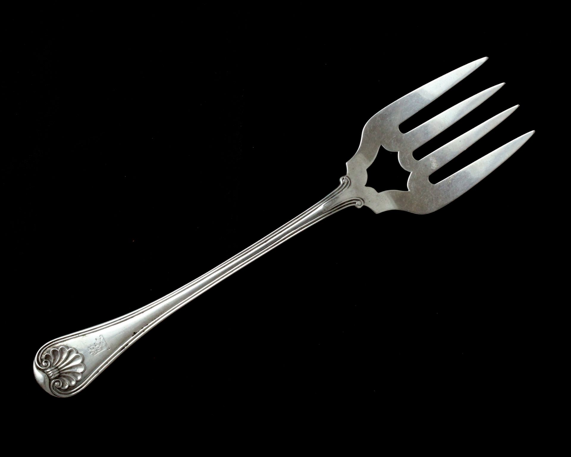 An antique Victorian Sterling Silver meat fork by Elizabeth & John Eaton, London 1861 in fiddle,