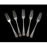 A set of five antique George III Sterling Silver dinner forks maker's mark indistinct, London 1773