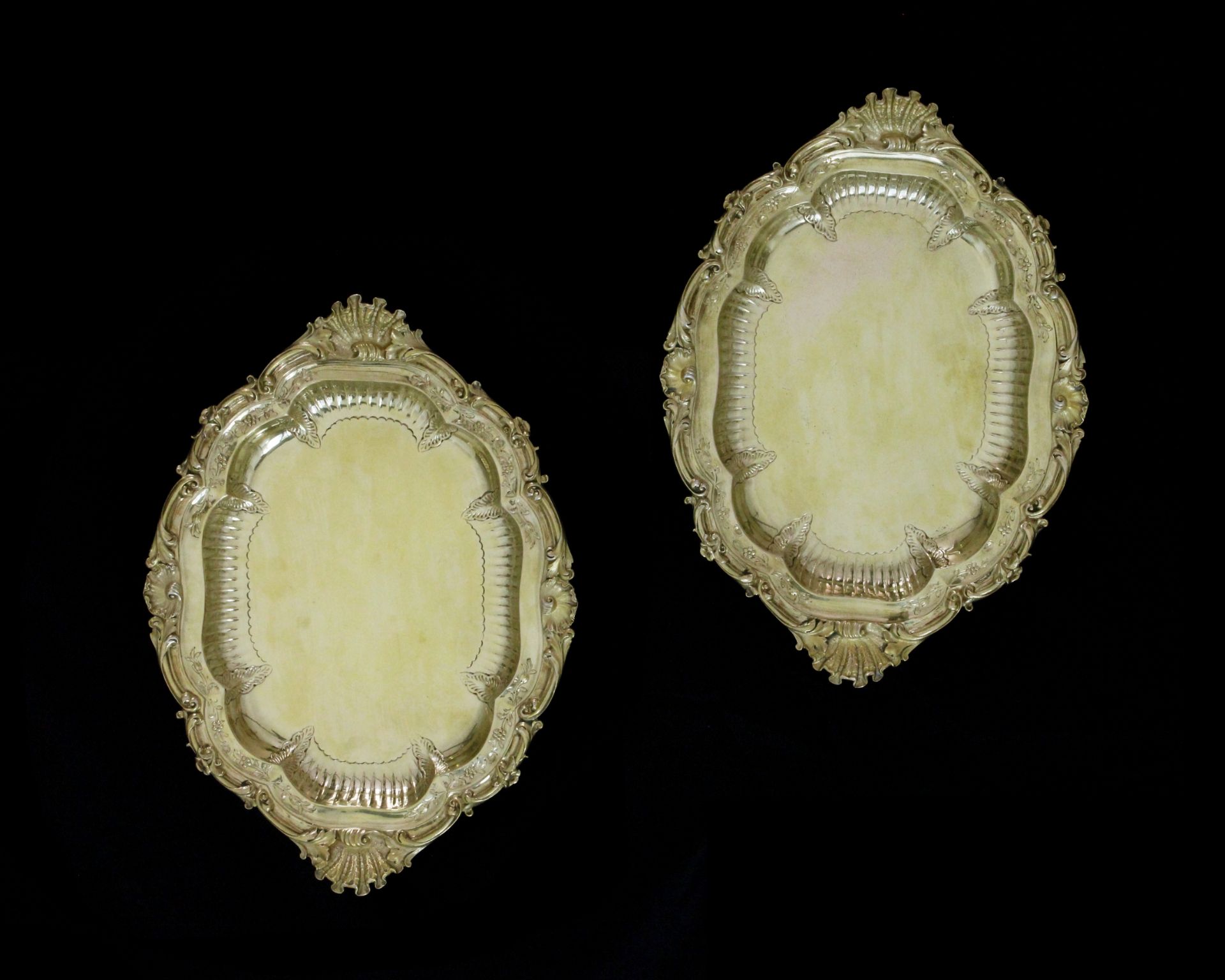 A pair of antique George IV Sterling Silver gilt serving dishes by Paul Storr, London 1827 each of