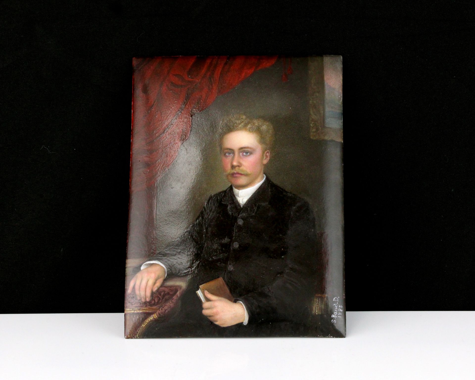 An antique 19th Century painted portrait miniature enamel plaque of rectangular form, painted to