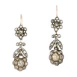 A PAIR OF DIAMOND DROP EARRINGS, CIRCA 1880 each designed as a floral cluster of rose cut diamonds