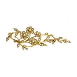AN ANTIQUE PEARL BROOCH, LATE 19TH CENTURY designed as a floral spray with leaves and flowers,