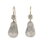 A PAIR OF DIAMOND PEAR FRUIT EARRINGS each designed as a pear, jewelled all over with diamonds,