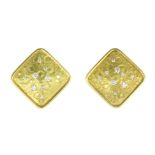 A PAIR OF DIAMOND EARRINGS, WANG CIRCA 1980 each designed as a rounded square panel with raised