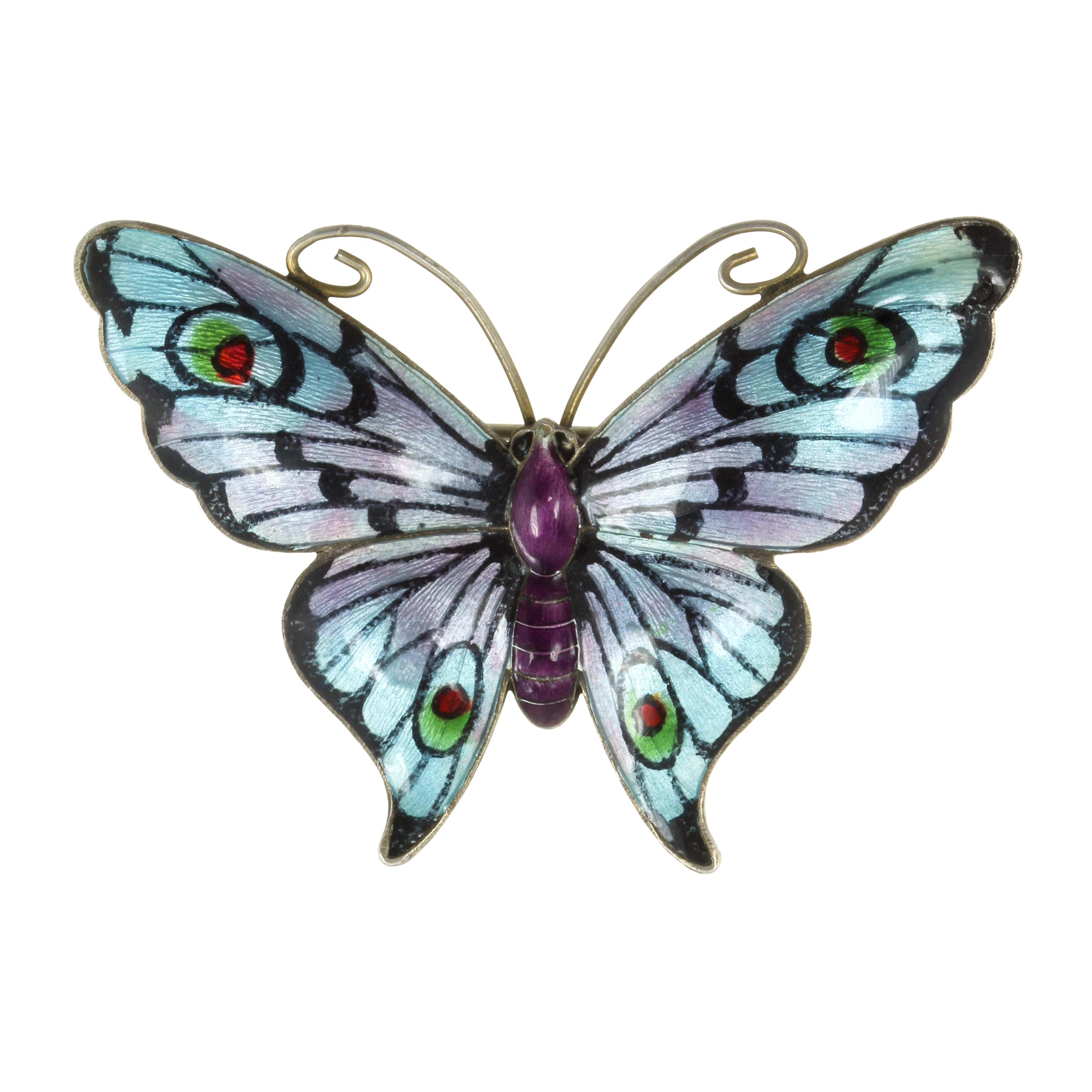 AN ENAMEL BUTTERFLY BROOCH, EARLY 20TH CENTURY designed as a butterfly, its body and wings decorated