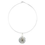 A SILVER NECKLACE, TAPIO WIRKKALA 1971 designed as a pendant formed of concentric mobile circles